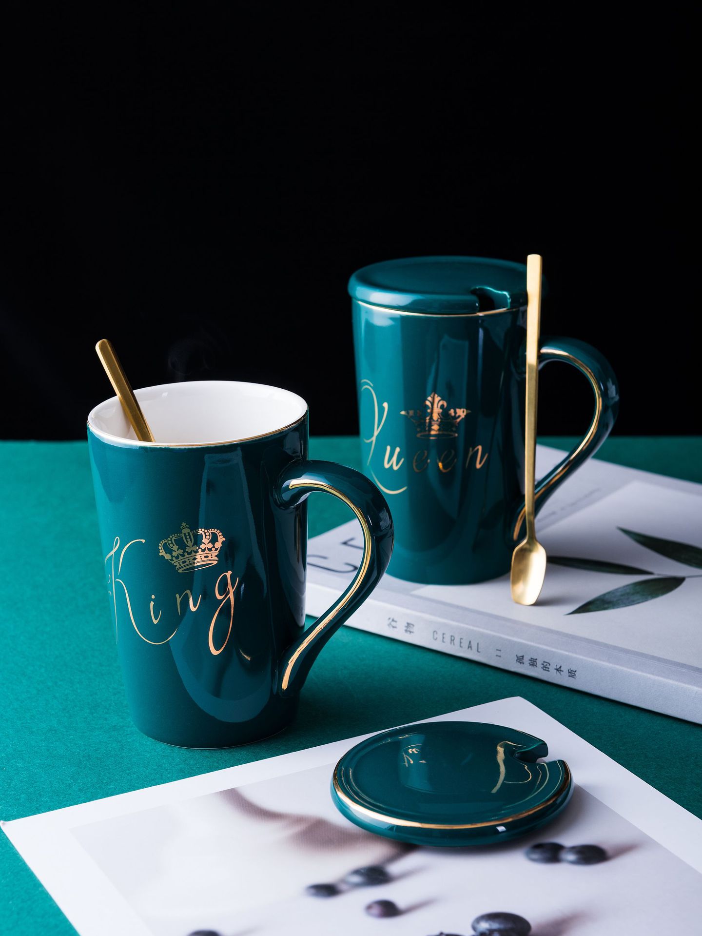 创意陶瓷马克杯带勺带盖喝水杯潮流婚庆礼品情侣伴手礼可印制logo