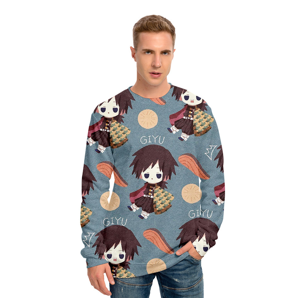 亚马逊新款卡通q版鬼灭之刃印花3d抓绒圆领卫衣批发支持定制