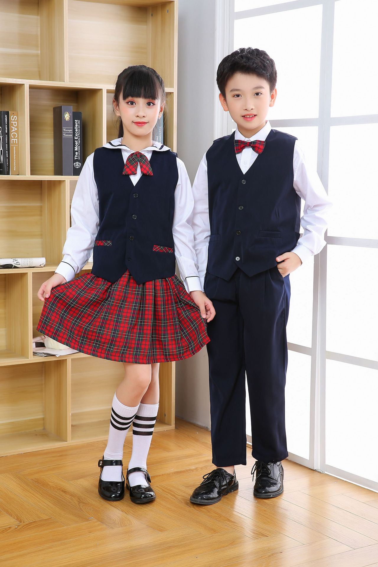 深圳市小学生冬礼服五件套深圳校服马夹长袖衬衣男女裙子校服