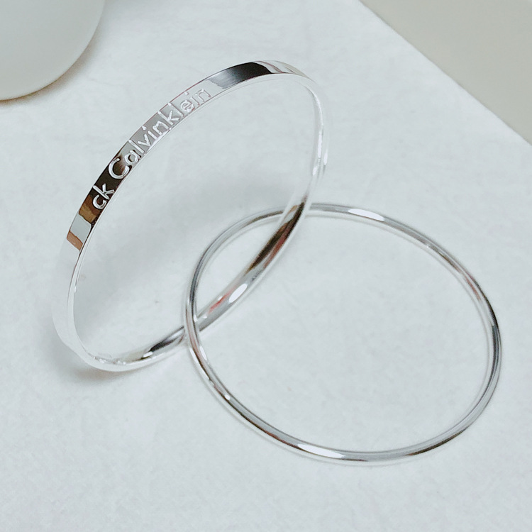 光面双环相扣ck足银手镯9999 纯银女式 实心闭口不可调