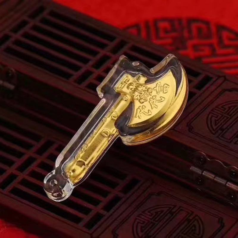 水晶镶足金财富金斧头代代富 代代有福摆件吊坠饰品银行保险礼品