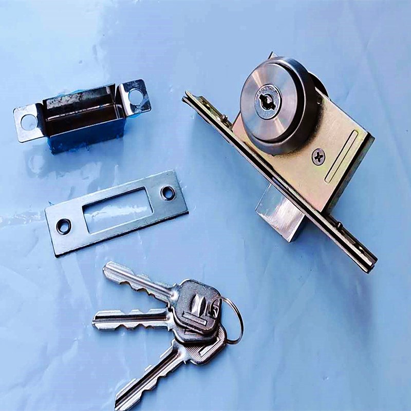 玻璃双头地插锁玻璃移门通道插销锁玻璃地门锁带钥匙有边框门锁