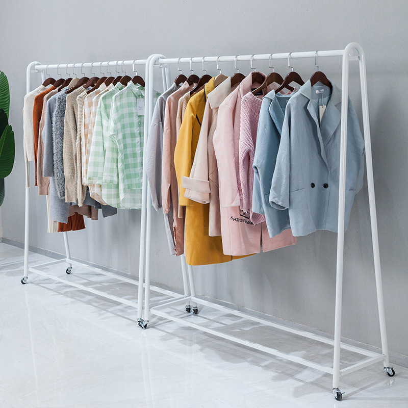 白色服装店展示架童装龙门架落地式挂衣架女装衣服架子带滑轮
