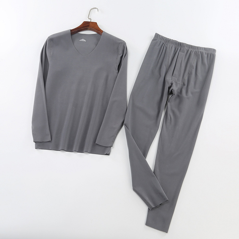 男士冬款德绒保暖套装无痕双面绒磨毛v领保暖单衣单裤