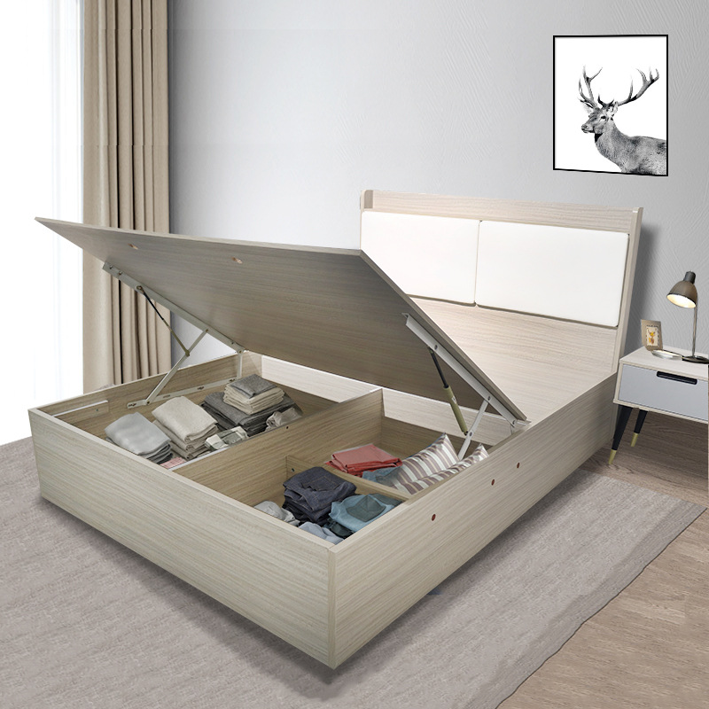 简约板式高箱储物床公寓卧室1.5m软包双人多功能气杆上掀式收纳床