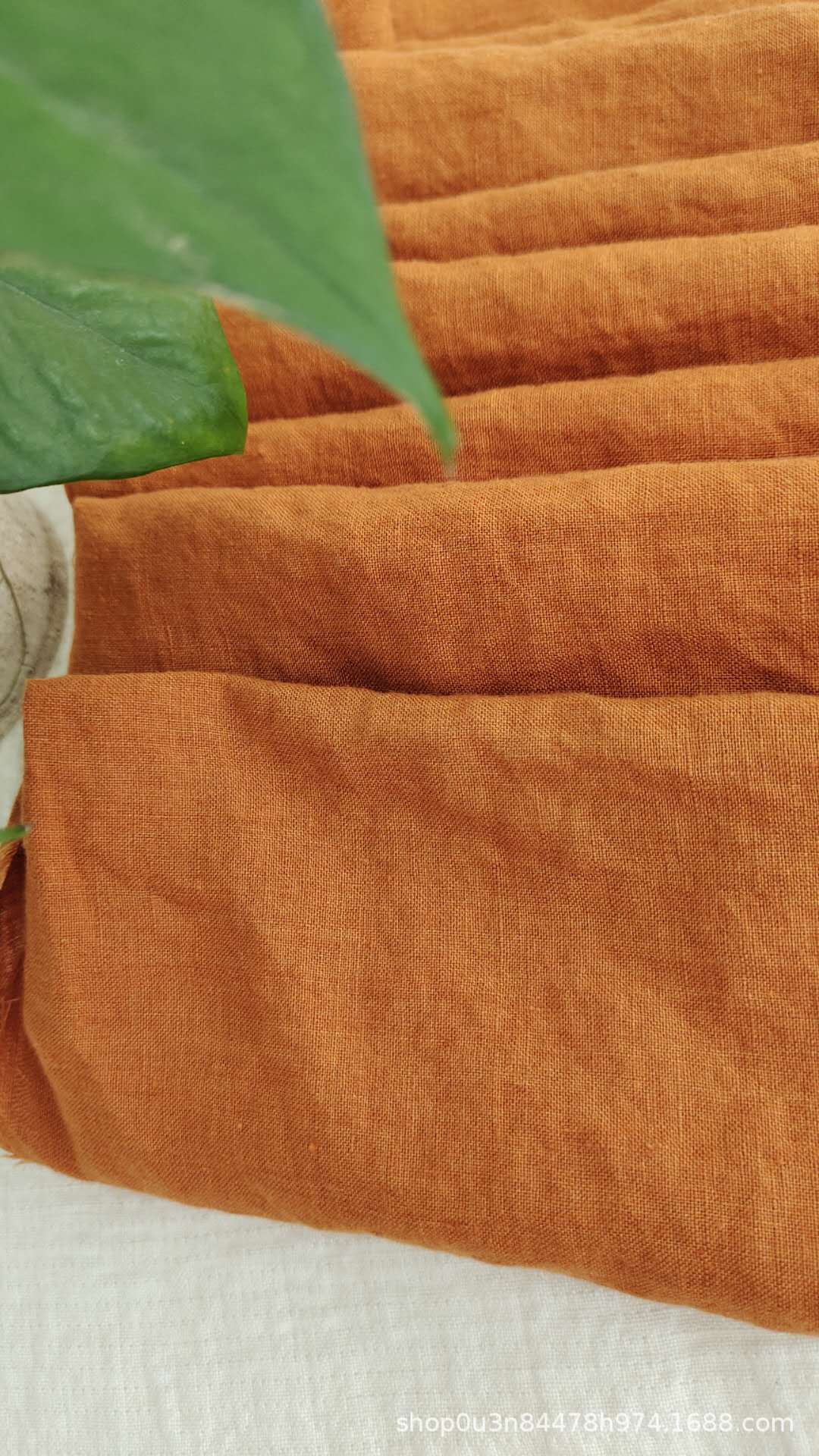 纯亚麻焦糖色色织宽幅面料 双长麻色织酵素洗布料 280cm宽幅水洗