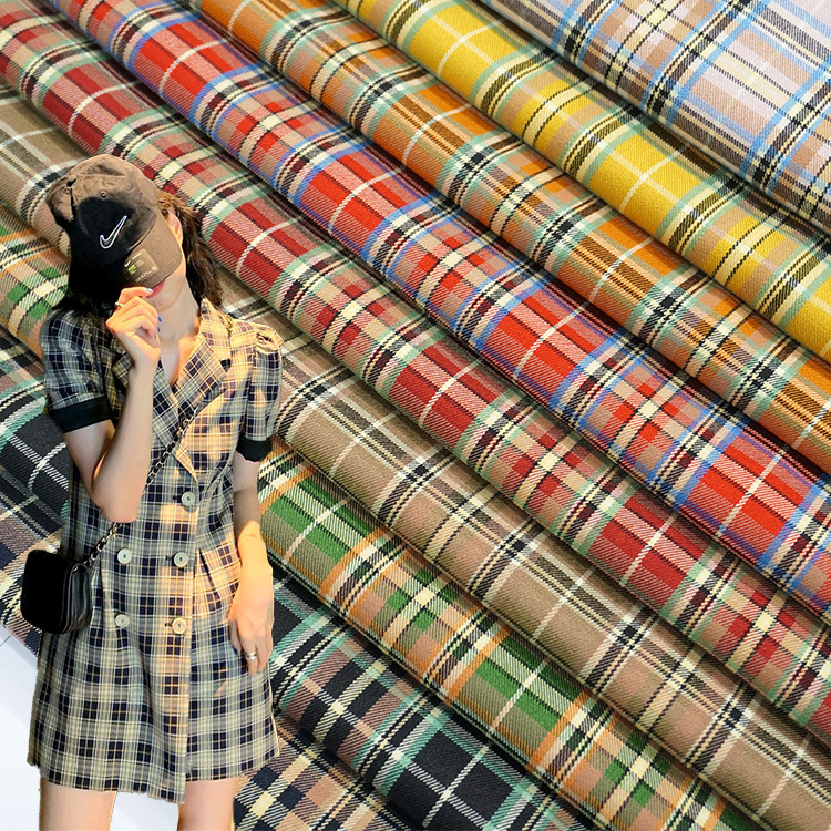 梭织弹力格子布料 tr西装时装面料 春秋女装连衣裙格子布现货新品