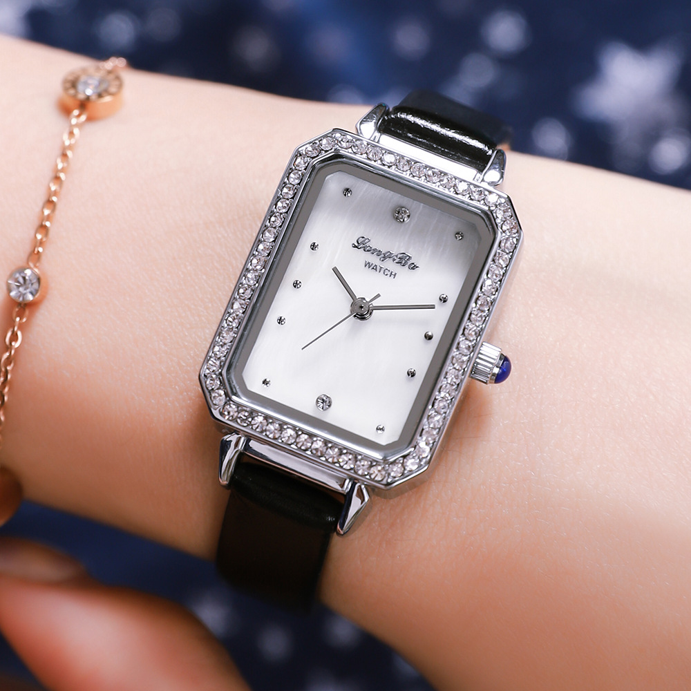 longbo龙波新款手表直播热销方形小表女士皮带防水石英腕表