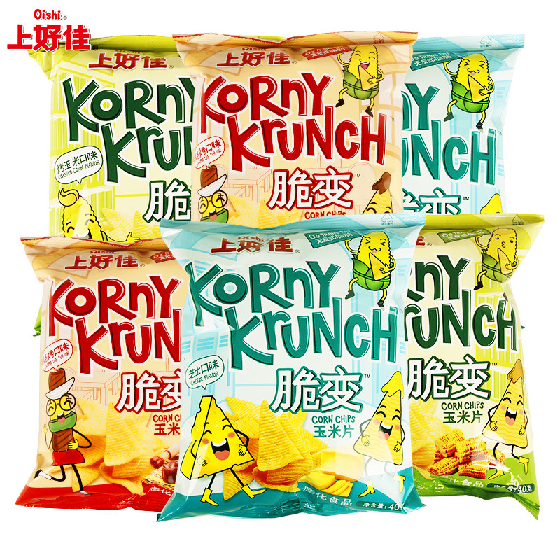 上好佳脆变玉米片40g袋烧烤芝士烤玉米味儿童休闲零食膨化批发