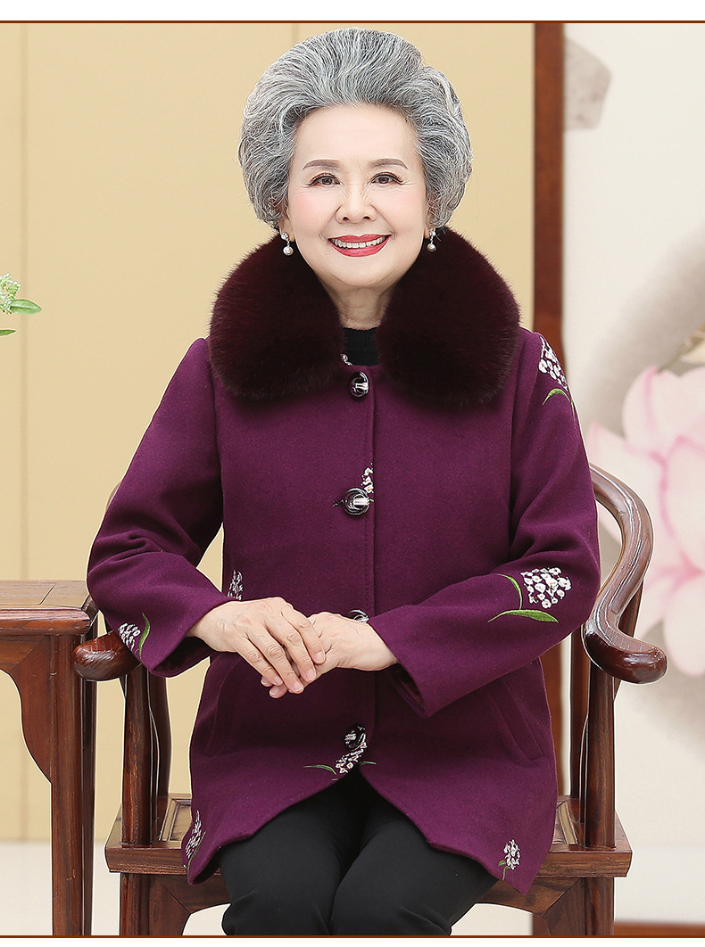 2020老年人女冬装加棉毛呢外套妈妈70岁80奶奶装加厚上衣装老太太