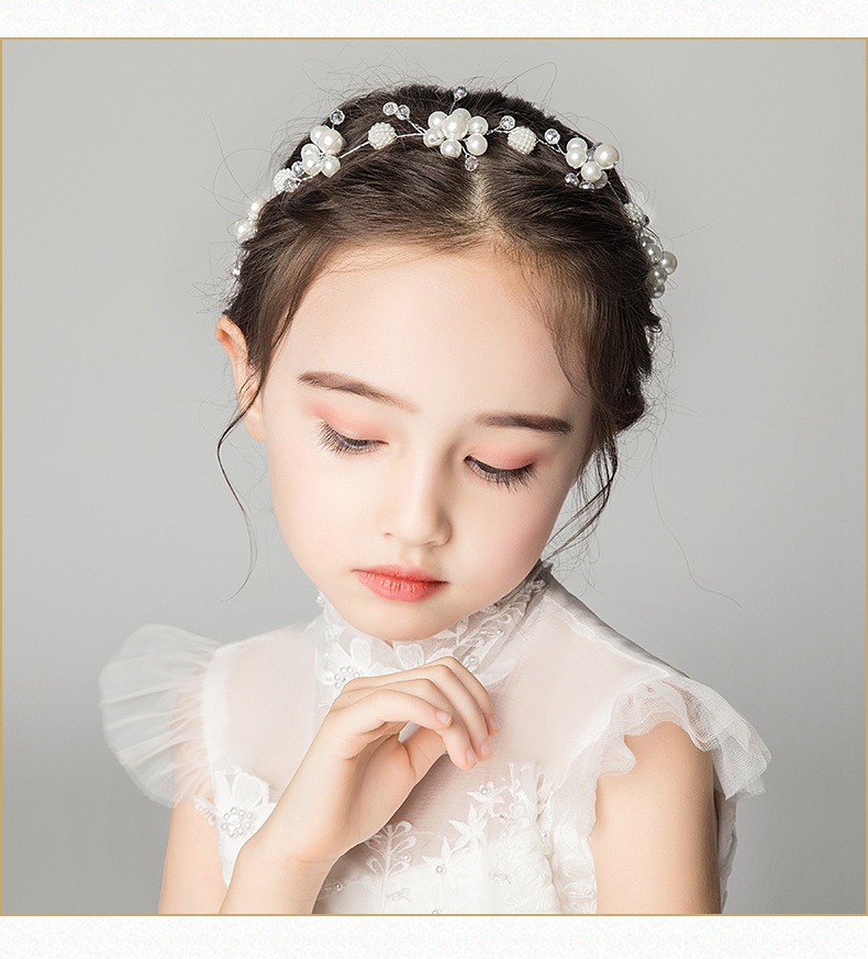 2020款儿童配饰女童头饰发箍小女孩花环花童舞台演出发饰头箍白色