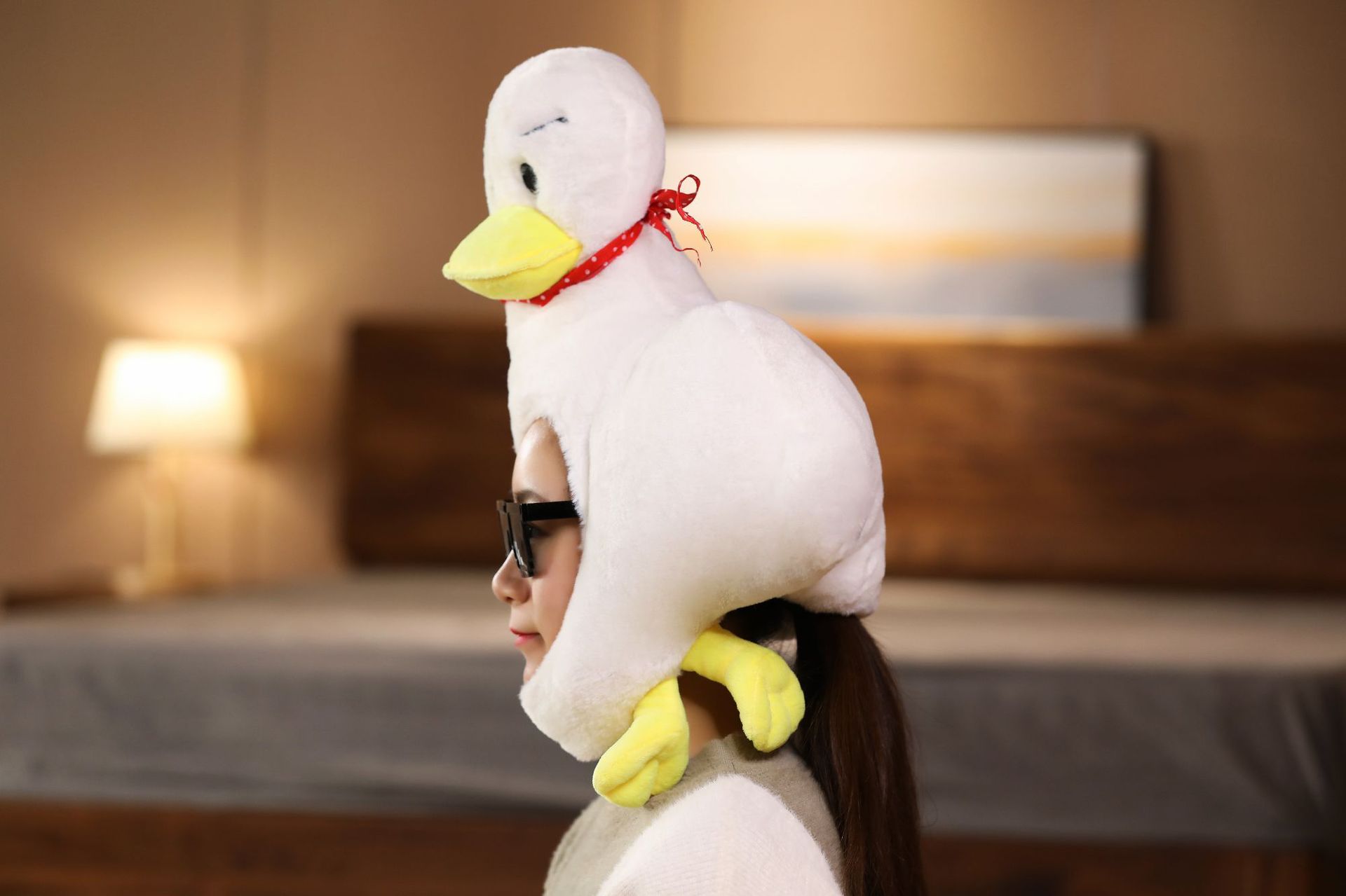 批发软妹毛绒 沙雕鸭子头套帽子 ins风拍照道具 写真道具影楼道具