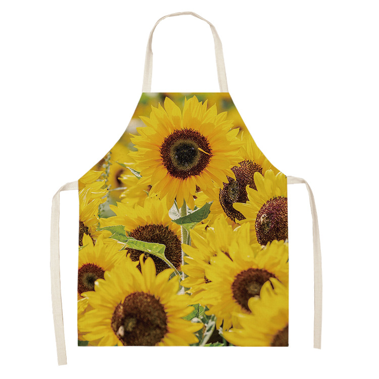 Floral Print Fresh Sunflower Series Multifunctional Kitchen Cotton Linen Apron Printing Pattern Logo Factory Wholesale