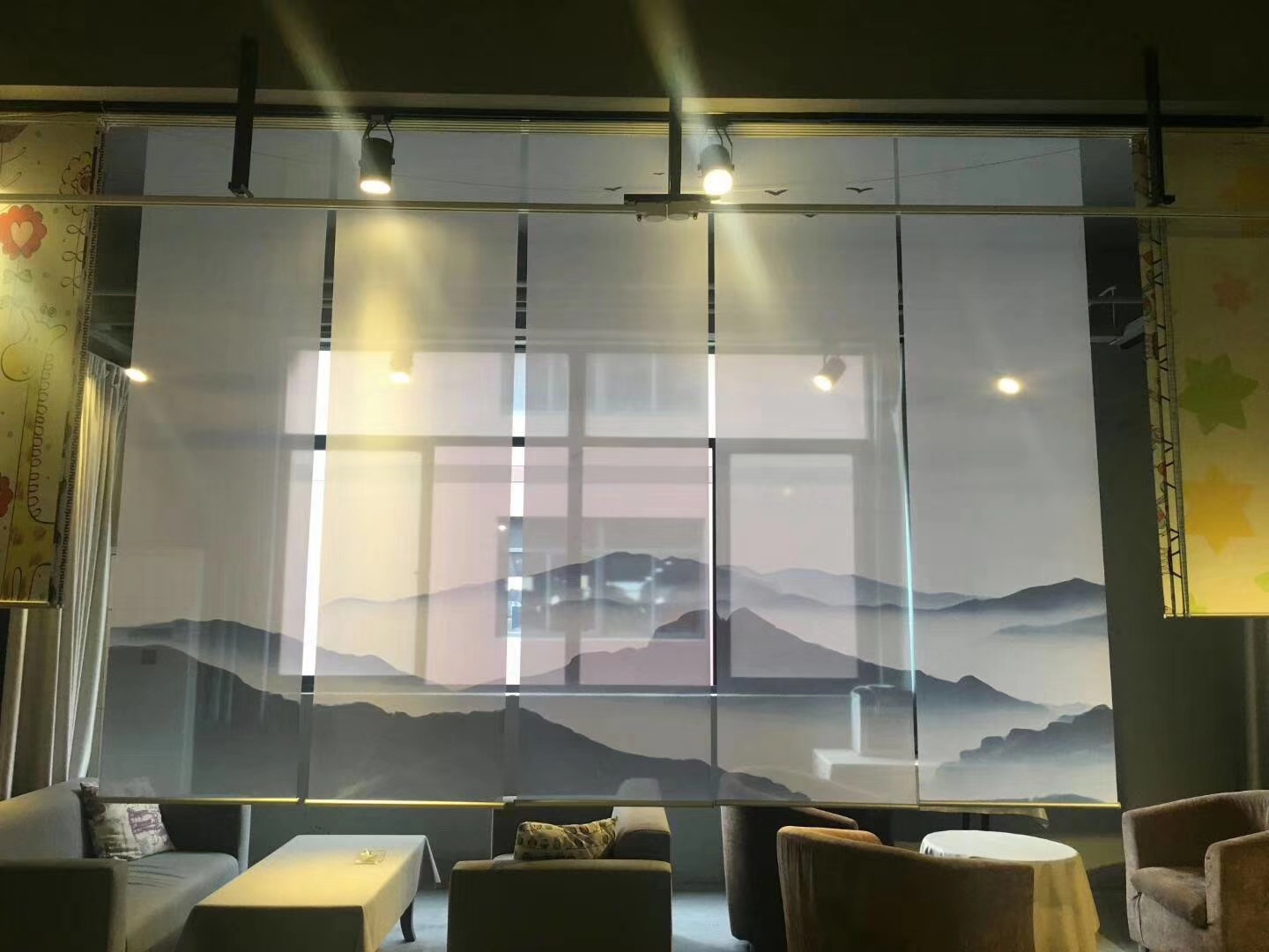 定制新中式透景纱屏画半透明银uv微喷画屏风纱画喷绘纱屏风隔断