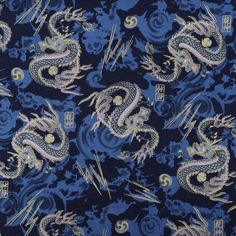 国风汉服服装龙纹印花面料 棉烫金 古风外套长衫大袖衫diy