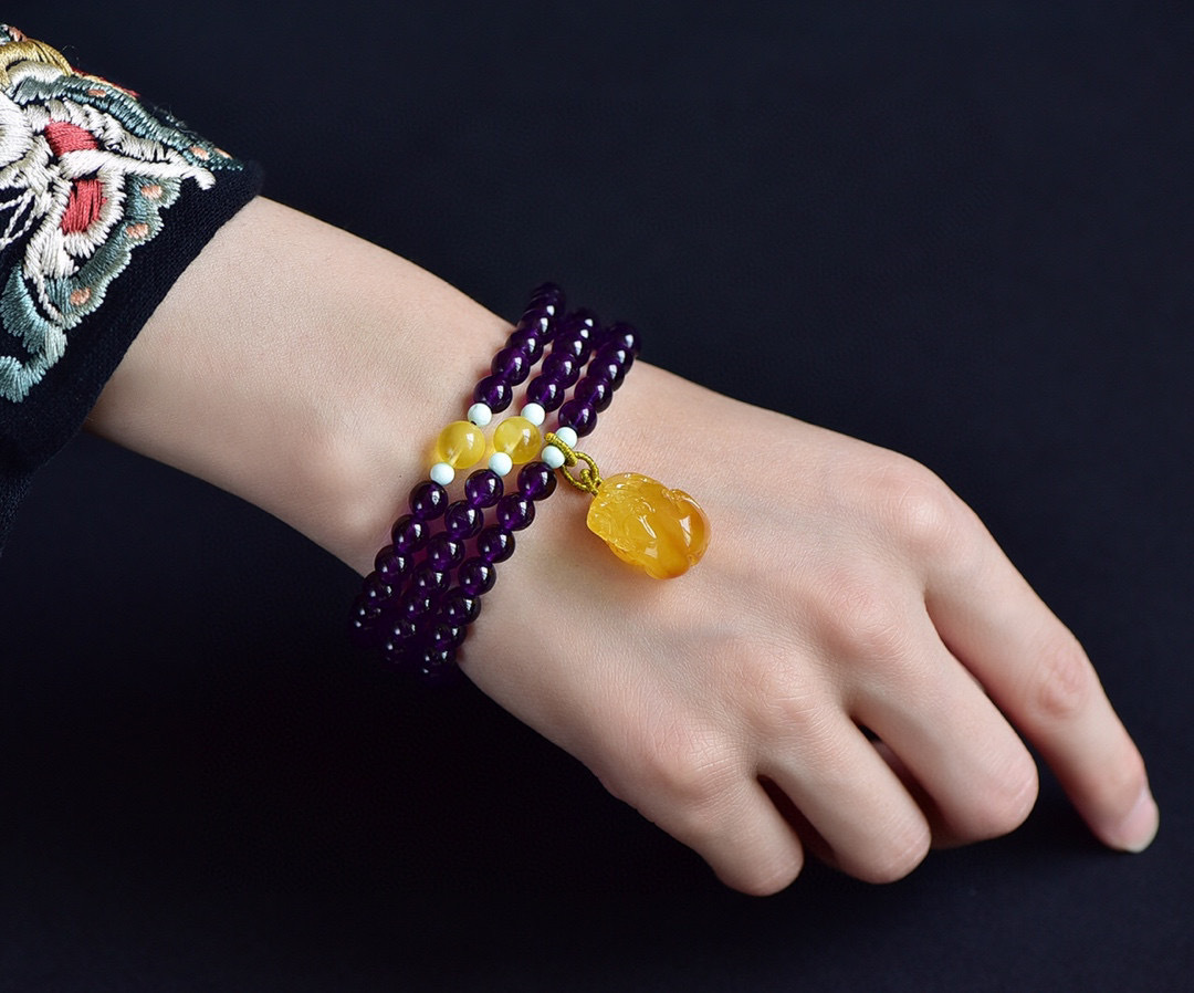 原创天然巴西紫水晶6.3mm佛珠手链一款两用送女友闺蜜优选礼物