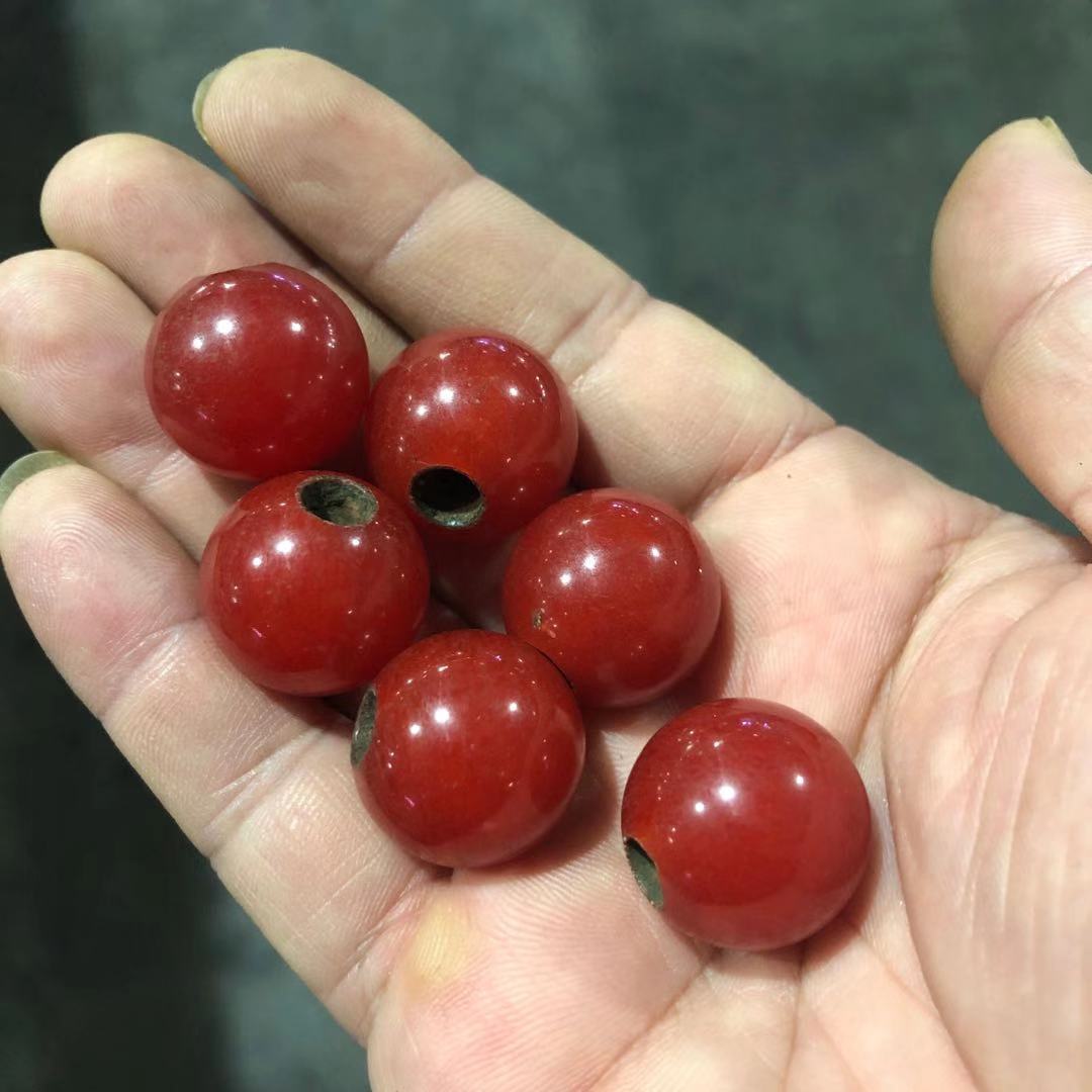 古玩杂项仿古老珠子酒红色玛瑙珠柿子红圆珠多宝串配珠一件代发