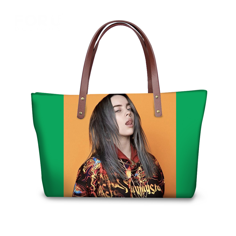 billie eilish说唱歌手女包手提单肩潜水布料pu包大挎包来图定制