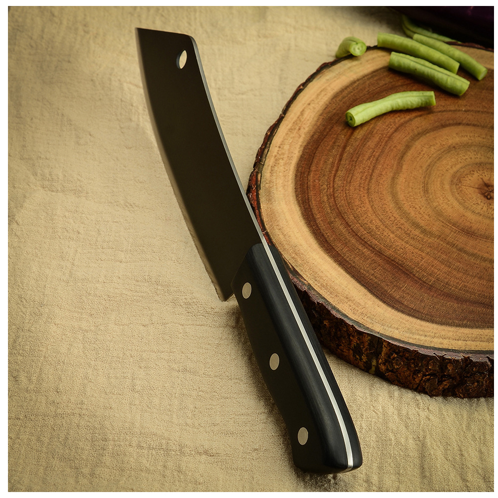 8寸尖头主厨刀 发黑刀面 黑彩木带孔菜刀 西式料理厨刀 庖丁牛刀