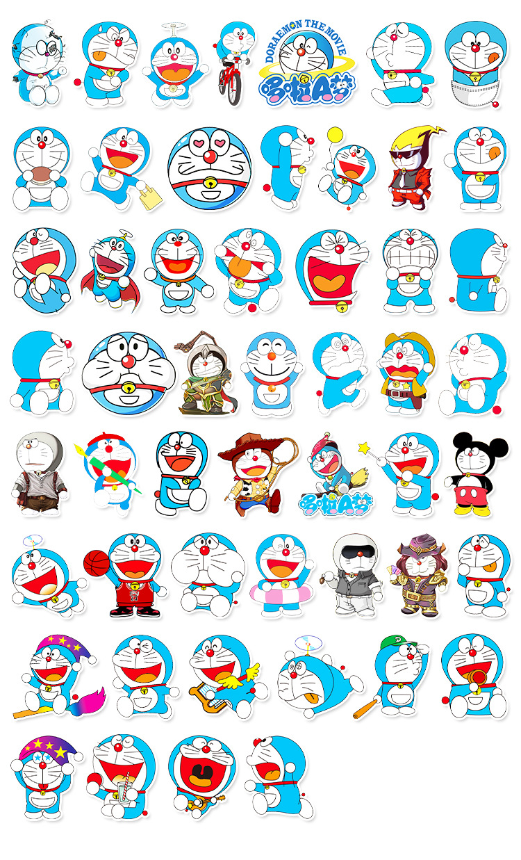 52张哆啦a梦卡通行李箱贴纸 旅行箱滑板车吉他装饰汽车防水贴纸