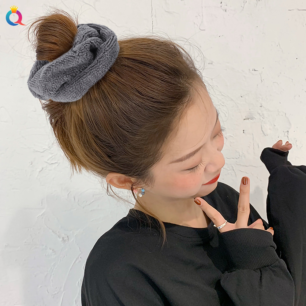 奇阅亚马逊专供吸水毛绒大肠圈森系百搭毛巾圈洗澡扎马尾发圈发饰