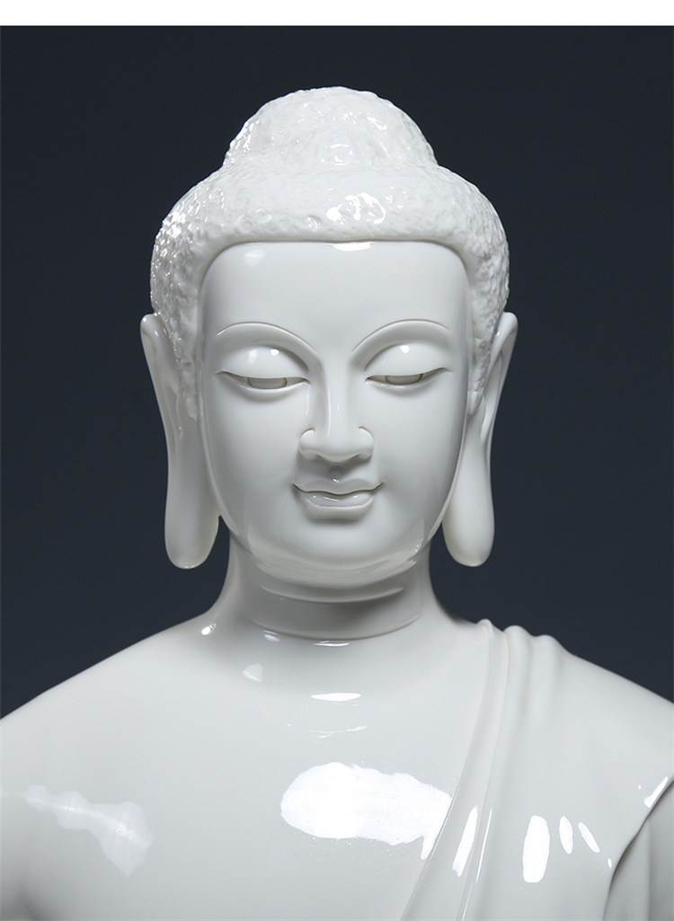【上美】15释迦牟尼佛坐像白瓷摆件家用供奉摩尼如来佛祖像居家摆