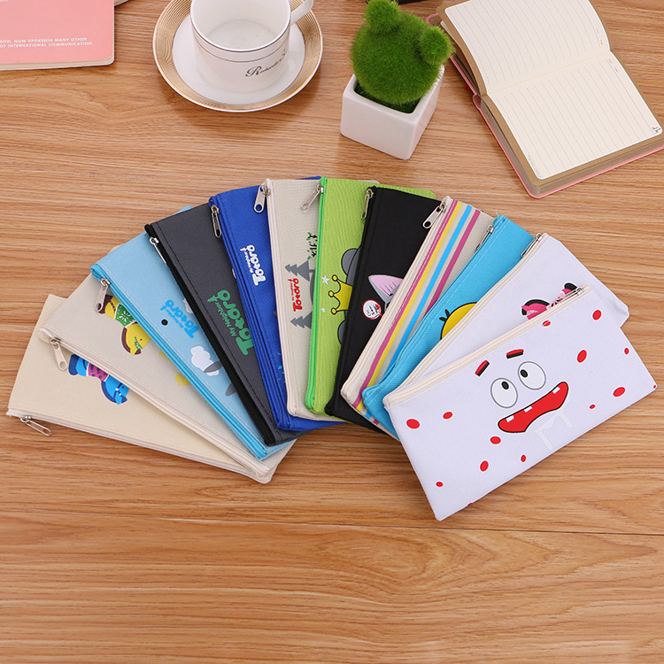 Creative Cartoon Canvas Pen Bag Cute Oxford Cloth Coin Purse Stationery Case Student Stationery Pencil Bag Factory Wholesale