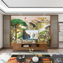 财源广进中式山水电视背景墙纸3D立体壁画客厅沙发无纺布壁纸