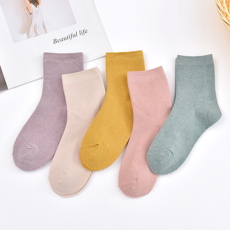 Japanese College Style Solid Color Socks Women's Autumn and Winter Mid-Calf Length Socks Women Wild Candy Color Pure Cotton Socks Northeast Cotton Wholesale