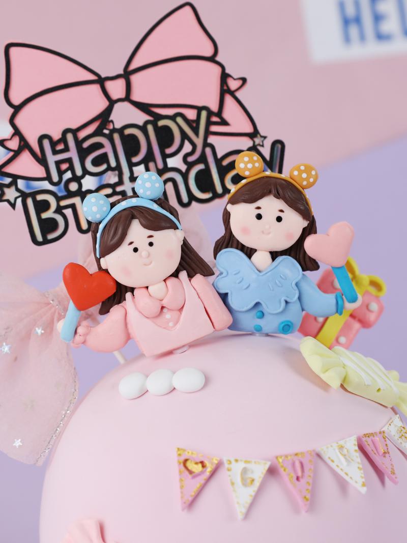 烘焙蛋糕装饰摆件闺蜜姐妹淘双胞胎可爱生日派对聚会甜品软陶插件