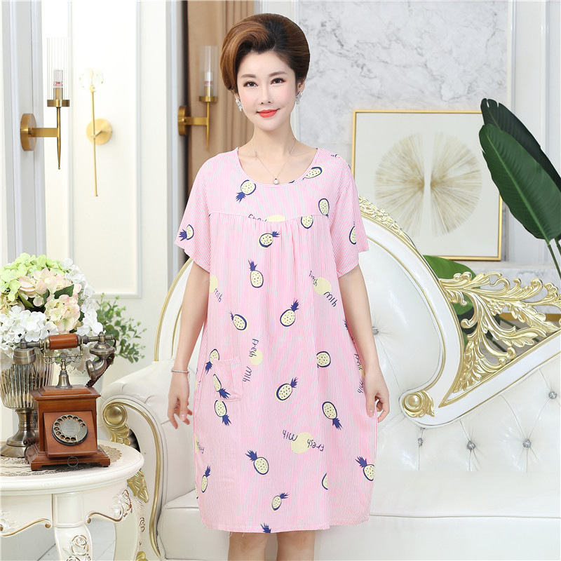 Spot Artificial Cotton Cotton Cotton Nightdress Loose and Comfortable plus-Sized plus-Sized Cotton Silk Skirt Mom Dress Artificial Cotton Nightdress