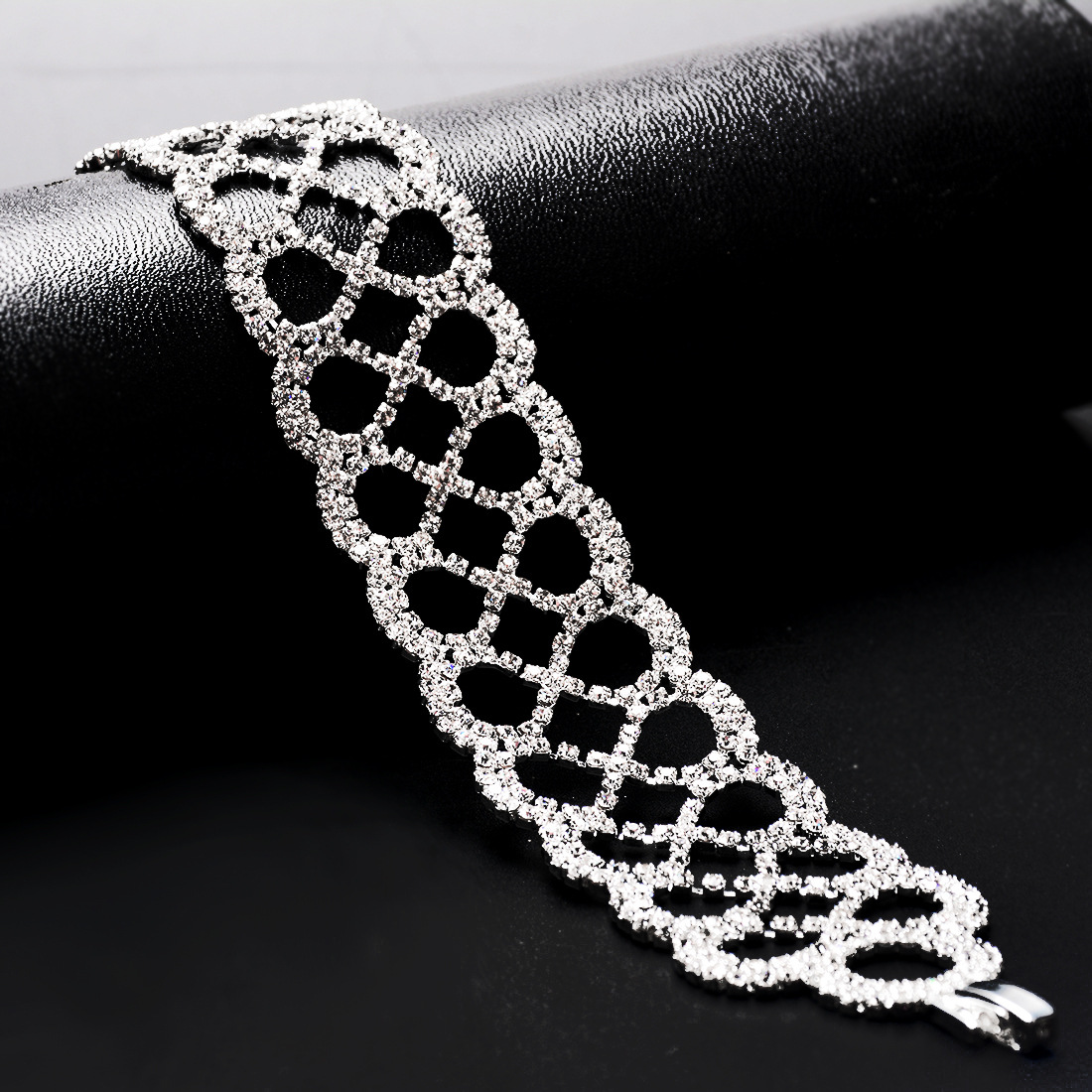 ebay热销欧美新娘奢华闪亮满钻手链女士宽款金色爪链手环厂家批发