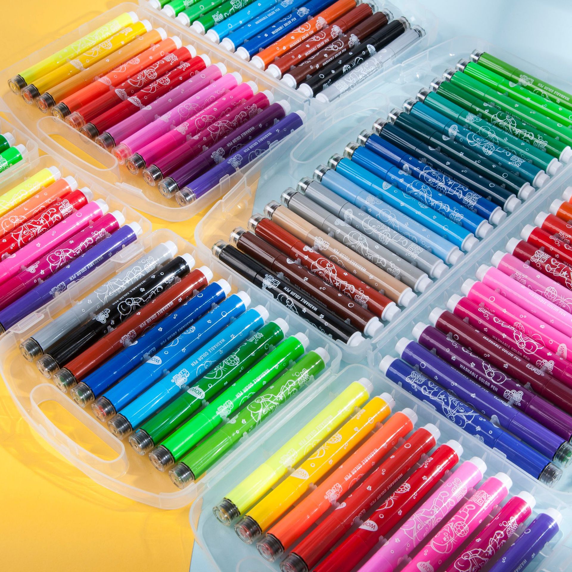 水彩笔48色大容量盒装12色印章款画画笔粗杆纤维头儿童文具套装