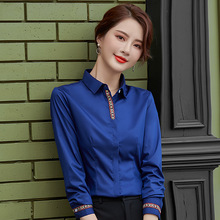 2020新款蓝色衬衫女长袖复古气质工作服职业装正装春装工装衬衣寸