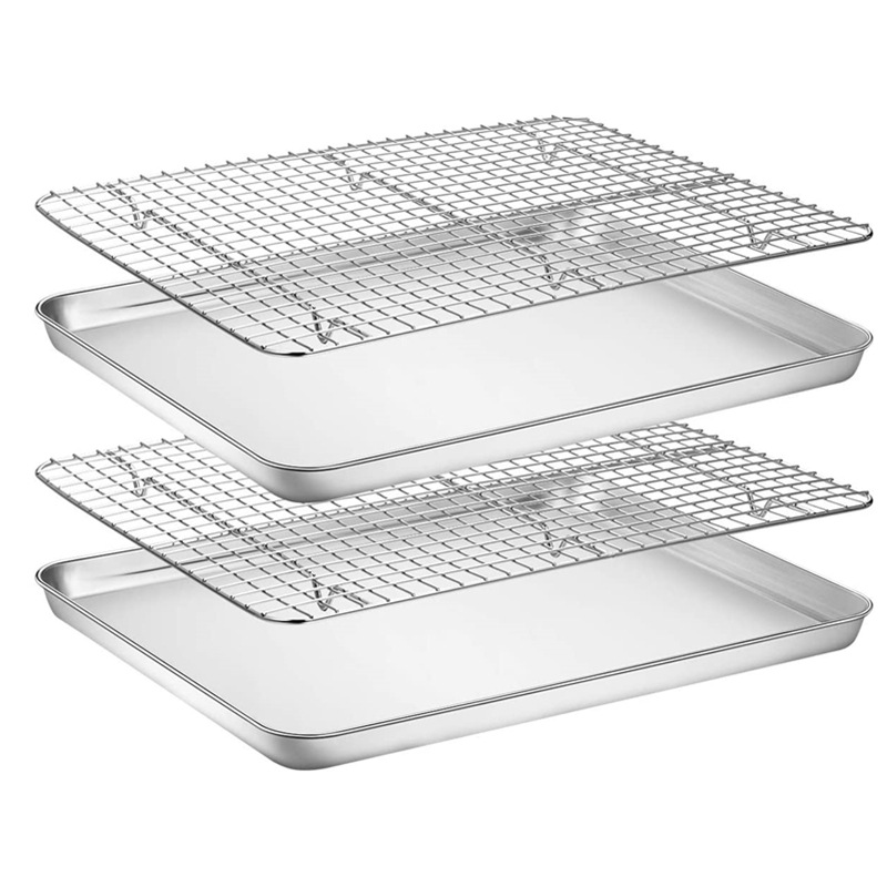 Cross-Border Amazon Flat Square Plate Cooling Stand Baking Bread Grid Steamer Thickened 304 Stainless Steel Ovenware Rack