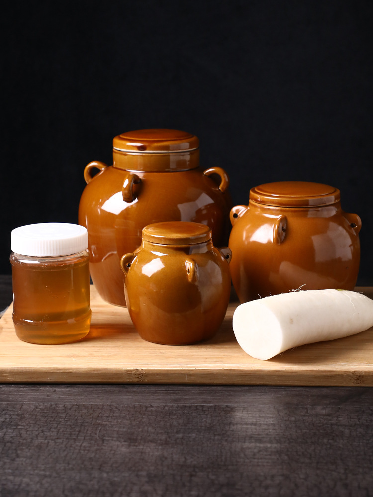 复古密封陶瓷蜂蜜罐子 酱菜罐子干货罐子杂粮储物罐500g装茶叶罐