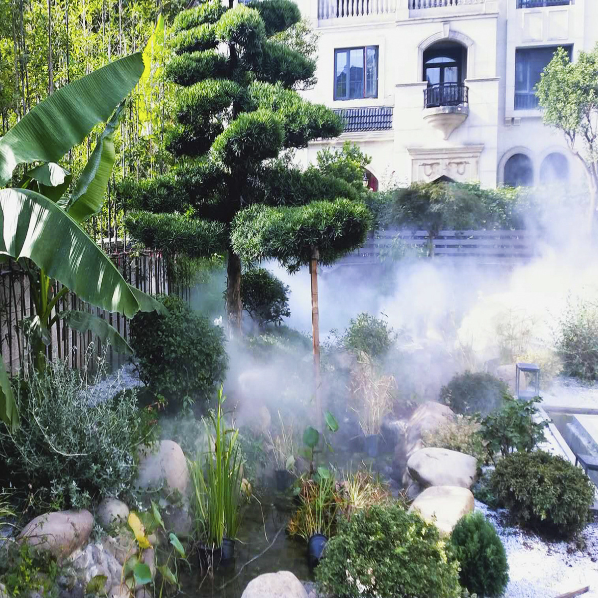 景观造雾机园林小区景观造雾户外喷雾降温雾森冷雾人造雾系统