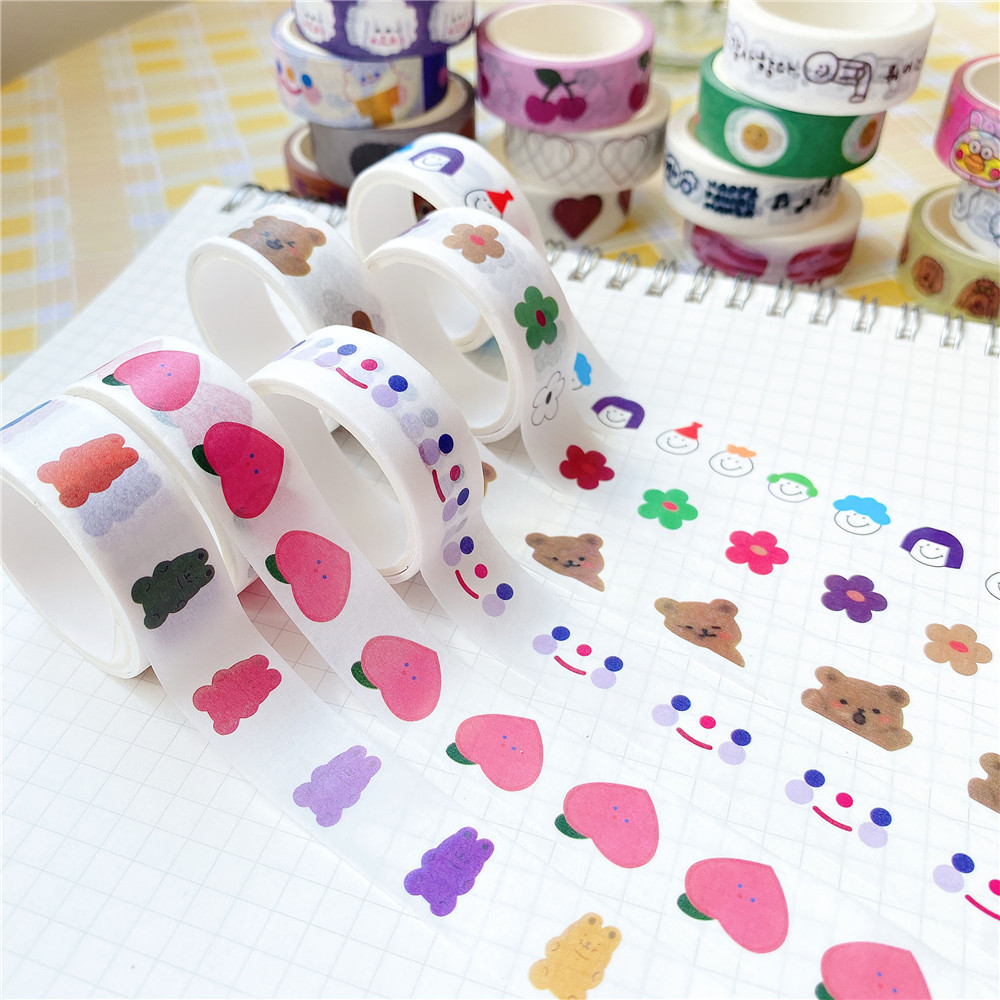 韩国可爱小熊云朵和纸胶带手帐贴纸装饰素材手撕贴纸胶纸胶卷胶带