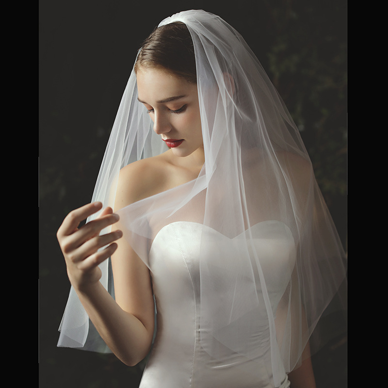 新款新娘结婚礼服婚遮面长素面头纱