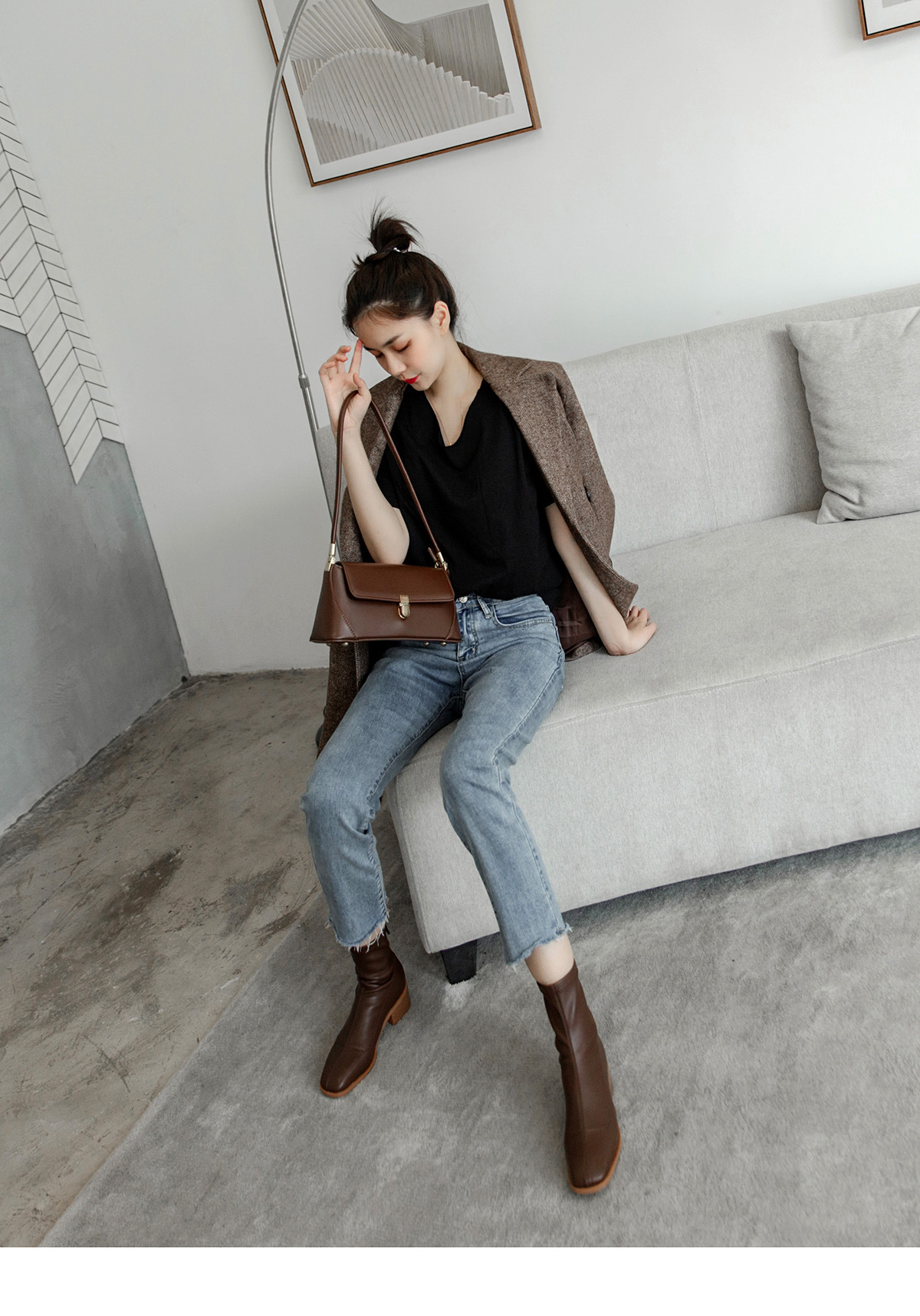 诚意推荐新款韩版平底短筒靴中跟粗跟方头短靴女粗跟弹力靴瘦瘦鞋