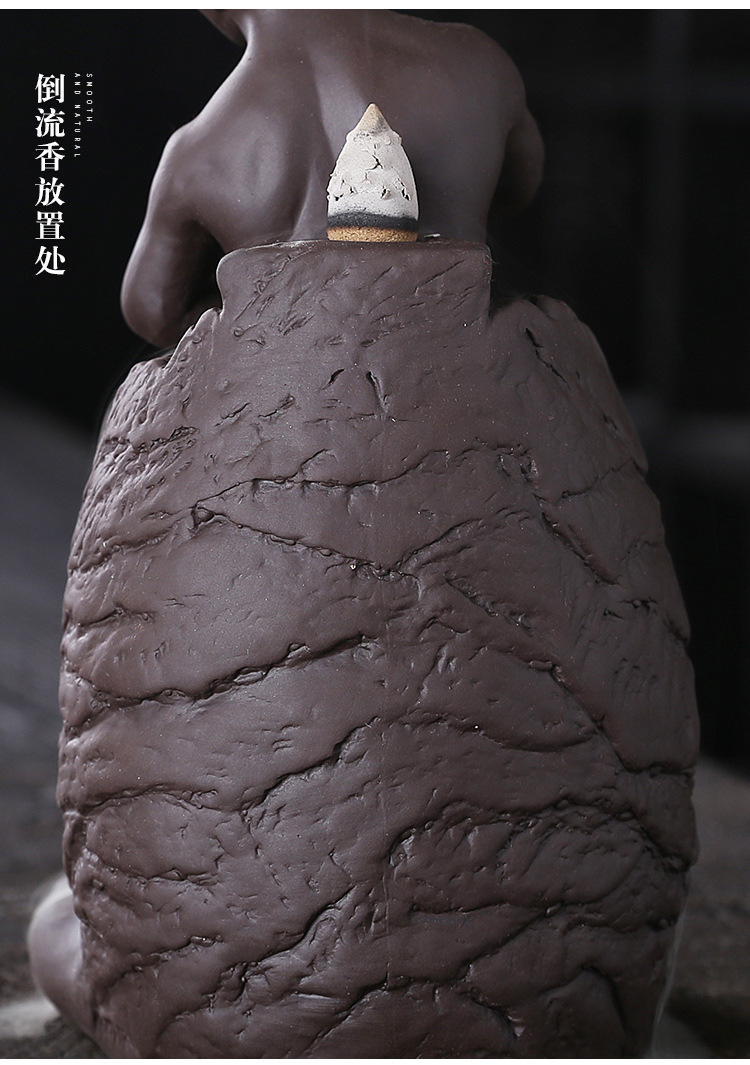 厂家直销批发紫砂倒流香炉 人物自我雕琢回流香熏炉家居饰品摆件