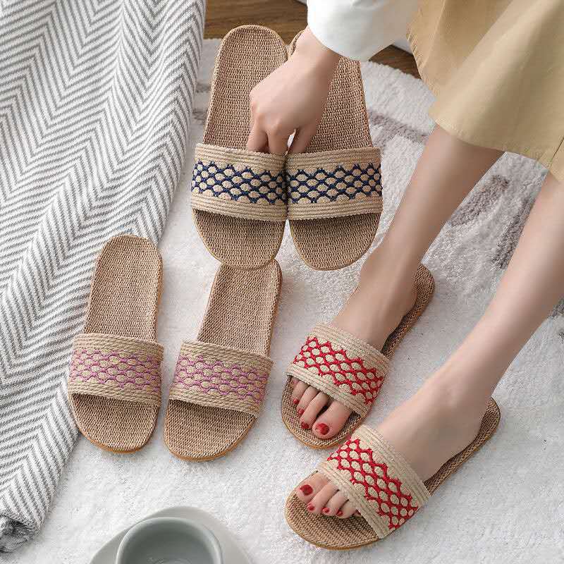 New Linen Slippers for Women Summer Indoor Wooden Floor Couple Home Non-Slip Thick Bottom Home Slippers Men Wholesale