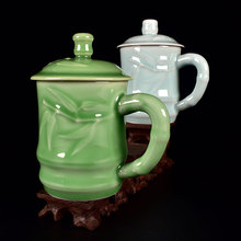 龙泉青瓷茶杯带盖柄陶瓷杯创意大容量办公杯水杯子送人马克杯礼品