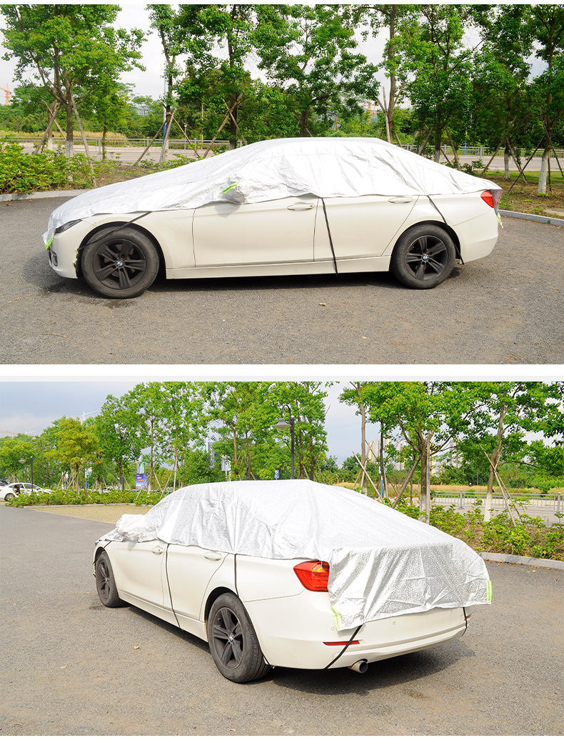 现货汽车尘隔热防尘罩 铝膜防晒半车衣 四季通用汽车防晒罩可定制