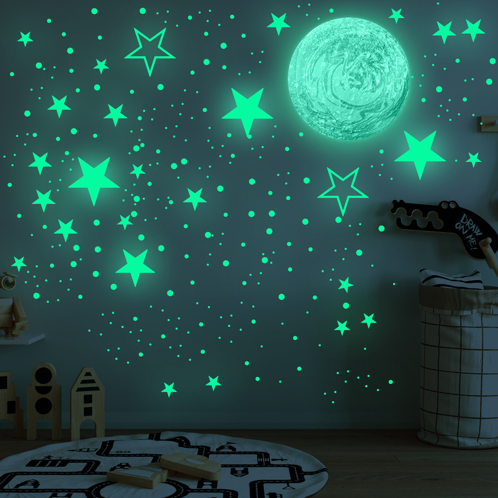 hzy913-a手绘冥王星夜光星星创意墙贴画 儿童房装饰发光墙贴纸