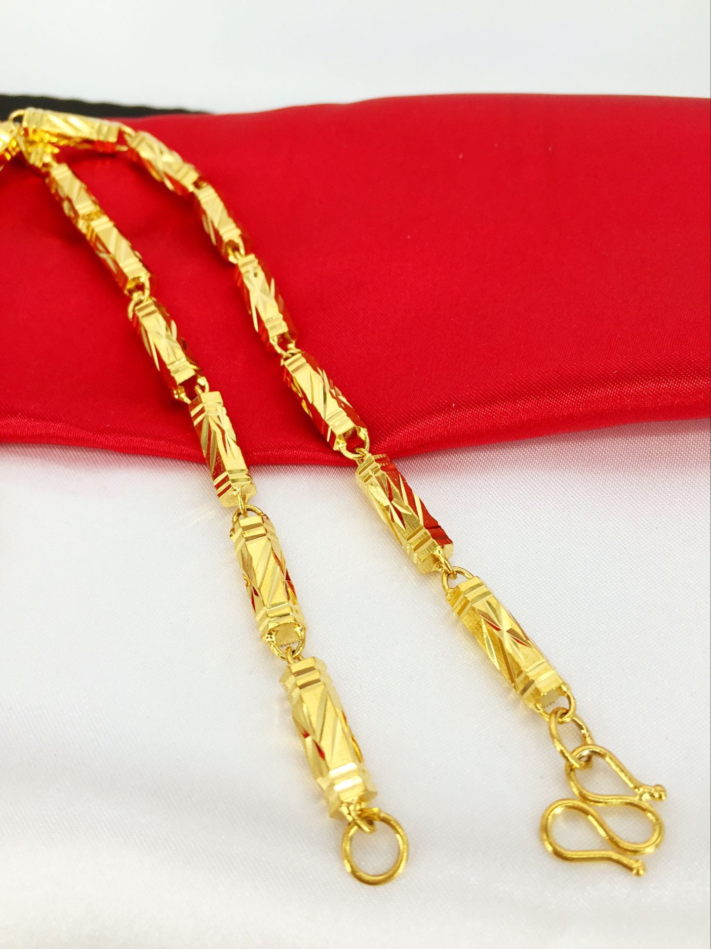 时尚配饰 霸王金不掉色沙金 男士纯六角项链 24k镀金 仿金项链