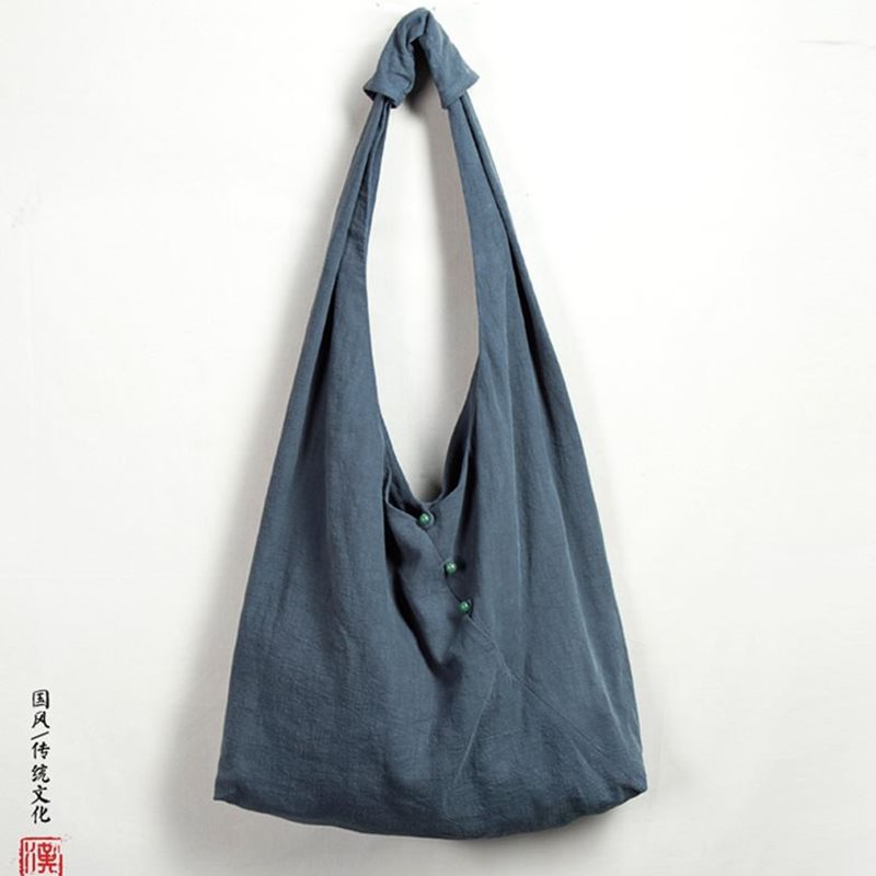 麻布男单肩挎包中式亚麻布袋佛家禅修居士粗布棉麻包袱僧人和尚包