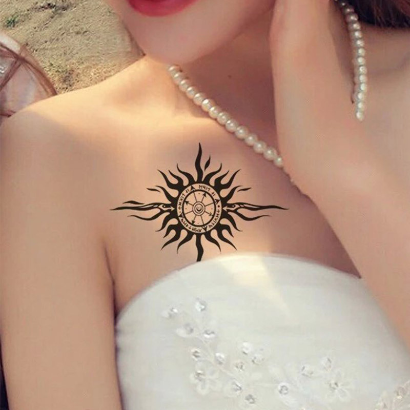 半臂纹身贴清新防水持久男女通用太阳花手臂脚踝大腿锁骨通用
