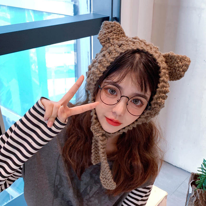 ins毛线耳罩女冬季保暖可爱猫耳朵耳暖韩版复古针织系带耳包耳套