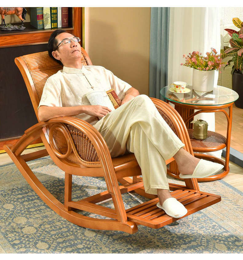 摇椅藤椅躺椅大人藤编摇摇椅家用老人午睡逍遥椅阳台休闲实木椅子